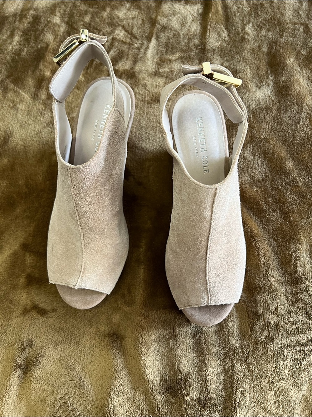 Kenneth Cole New York Beige Suede Peep-Toe Slingback Mules